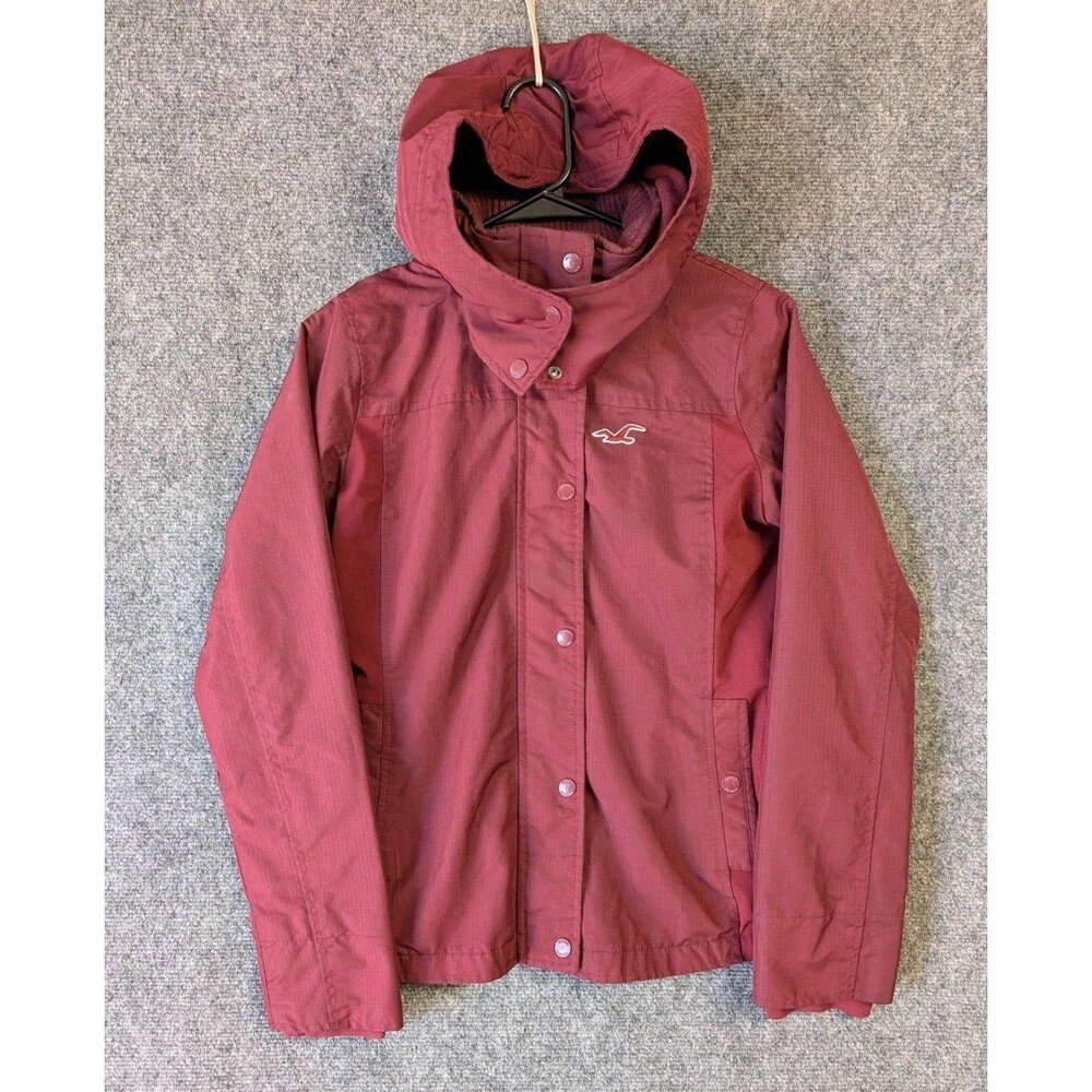 Hollister California All-Weather Jacket Women's S Burgundy Full-Zip Hooded Y2K